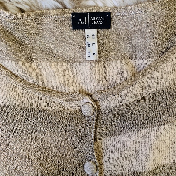 Armani Sheer Transparent Striped Gold Cardigan Sweater - Picture 5 of 8